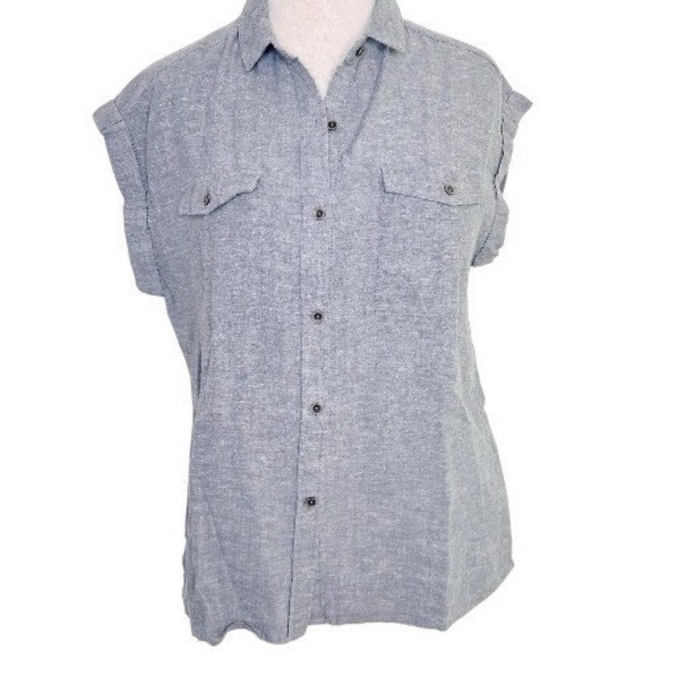 prAna Sleeveless Womens Button Up Slub Shirt Tencil Hemp Size XL